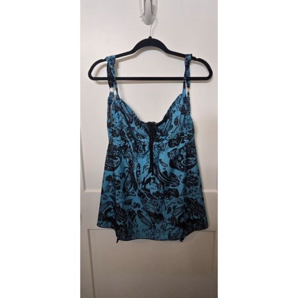 Light Blue Paisley Print Tankini swim suit top with boy shorts - Picture 1 of 5